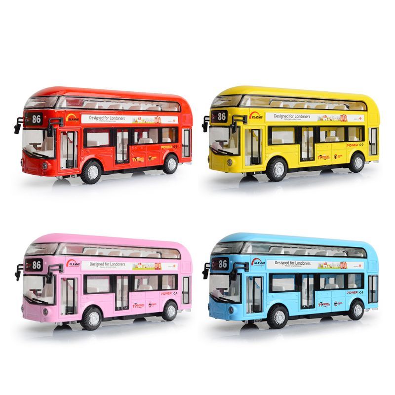 Metal Double-Decker Tour Bus Sound Light Sightseeing Scale Diecast Car Toy Model