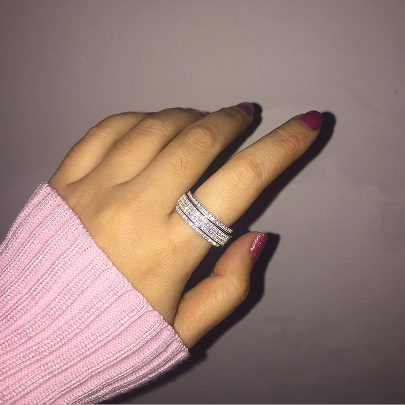 Sparkling Handmade Luxury Jewelry Real 925 Sterling Silver 5 Rows Pave White Sapphire CZ Diamond Women Wedding Rotatable Women Wedding Ring