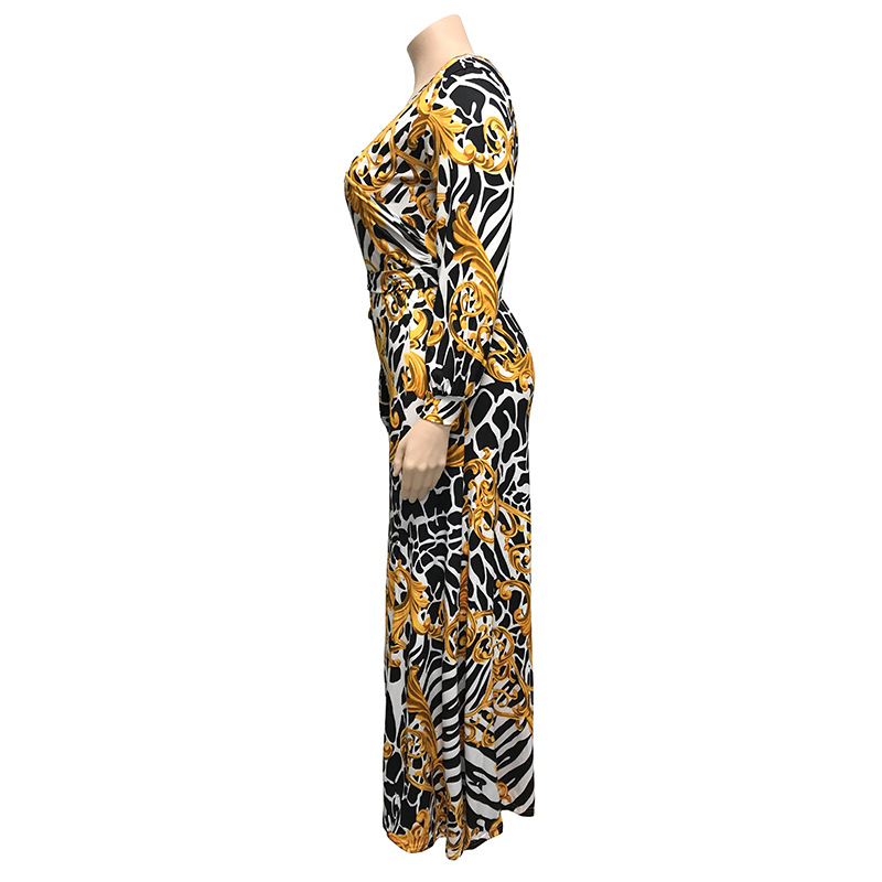 Plus Size 2020 Lagre Dress Tight-Fitting Sexy Bag Hip High-split Women Dress Long Sleeves Printed Long Women's Dress Cheap
