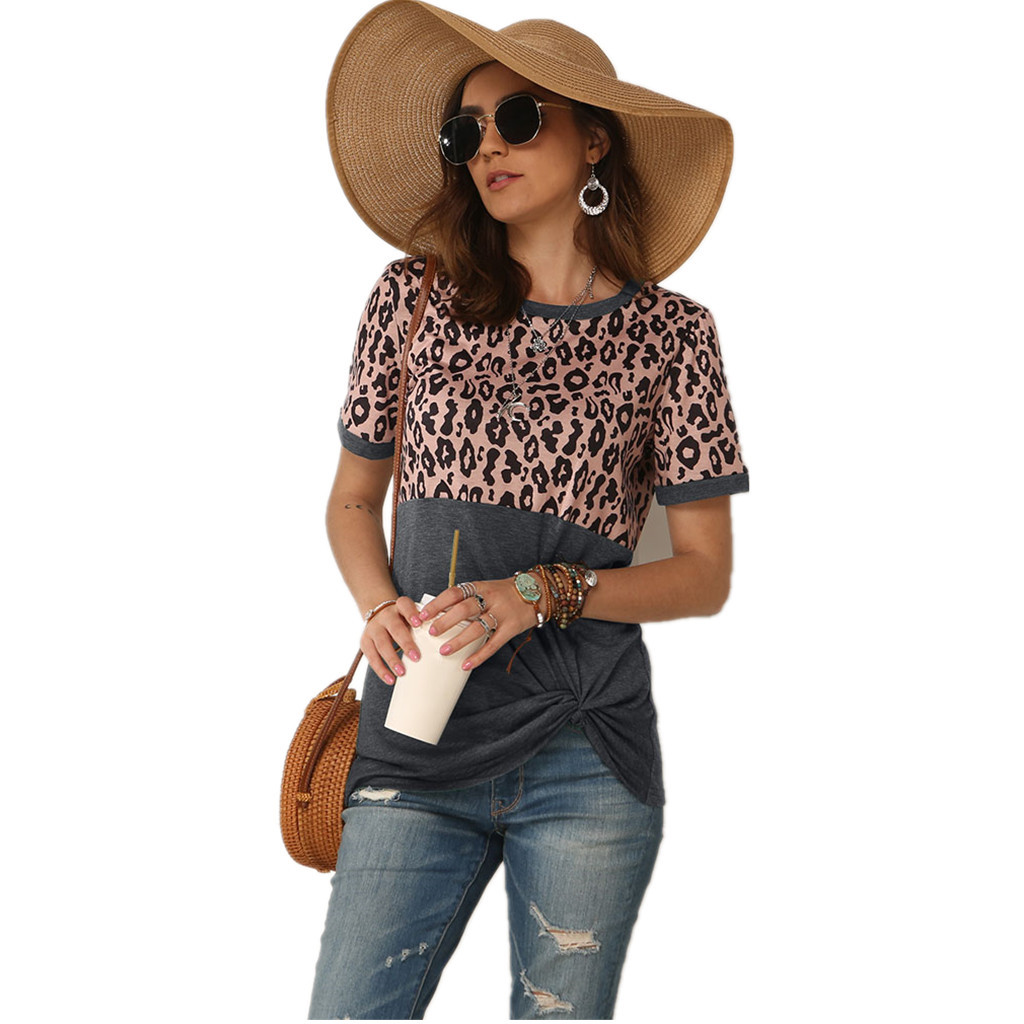 Spot T-Shirt spring and summer fashion casual round neck leopard short-sleeved women support mixed batch