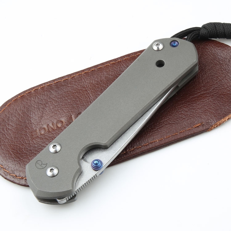 2020 CR Knives Large Sebenza 21 Pocket Folding Knife D2 Tanto Point Stone Wash Blade CNC TC4 Titanium Alloy Handle With Leather Sheath