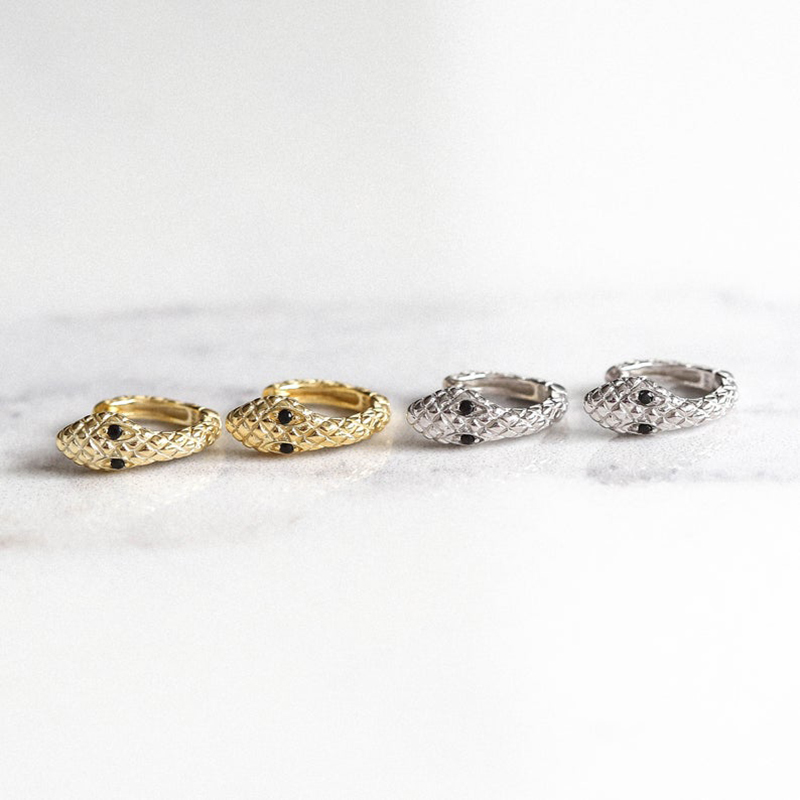 925 Sterling Silver Snake Gold Color Bling Zircon Stud for Women Girl Small Earrings Punk Summer Style A30