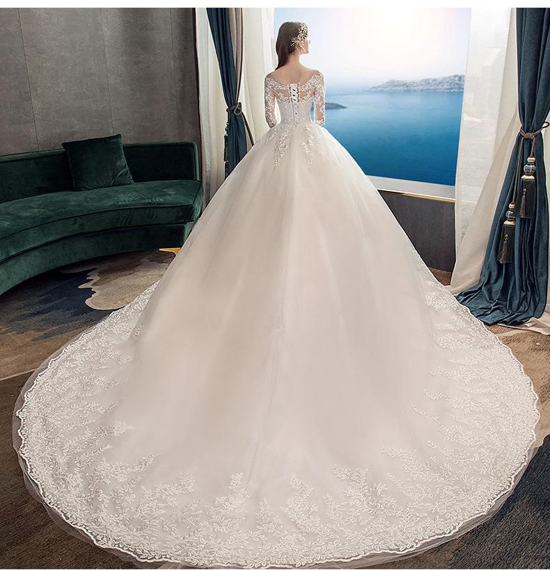 2021 New Vintage O Neck Full Sleeve Wedding Dress Illusion Simple Lace Embroidery Custom Made Bridal Gown Vestido De Noiva