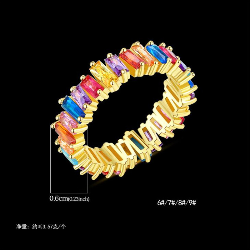 Irregular T Princess Cut Colorful 5A Cubic Zircon Hip Hop Fashion Jewelry 925 Sterling Silver&Gold Fill Promise Women Wedding Band Ring