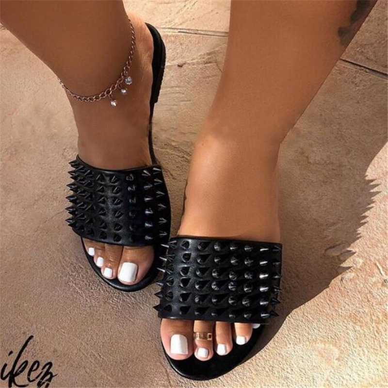 Hot Sale- Candy Color Women Beach Slippers Open Toe Sandals Womens Rivet Slippers Outside Ladies Flat Slides Summer Shoes Female Footwear, Black
Hot Sale- Candy Color Women Beach Slippers Open Toe Sandals Womens Rivet Slippers Outside Ladies Flat Slides Summer Shoes Female Footwear, Black