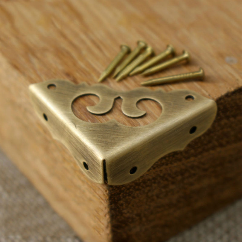 4pcs antique brass corner bracket furniture desk cabinet jewelry box wood box hardware corner guard hollow classic flower corner