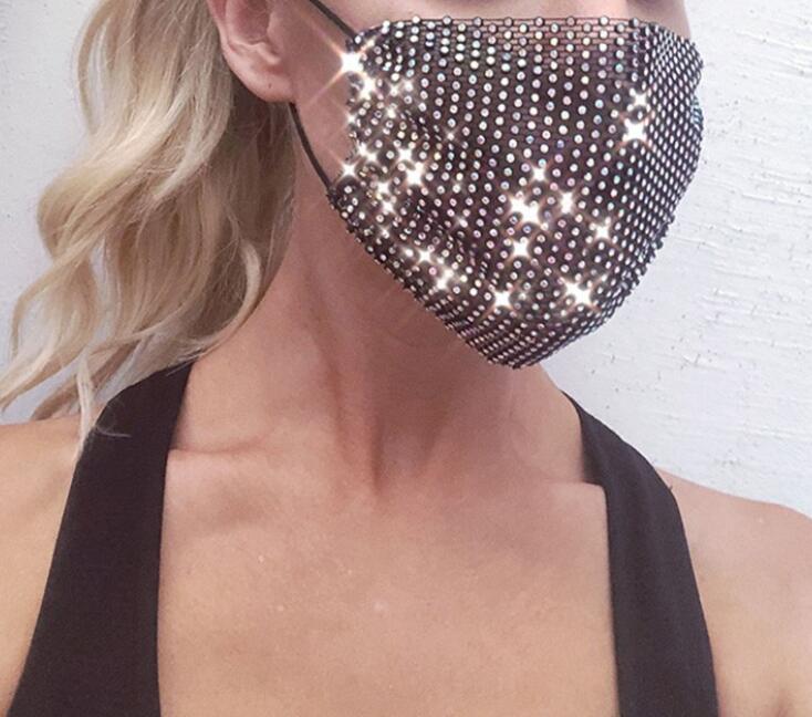 Glitter Crystal Mesh Mouth Face Mask Rhinestone Hollowout Masks Women Decor Night Club party Dance Decor Face Cover