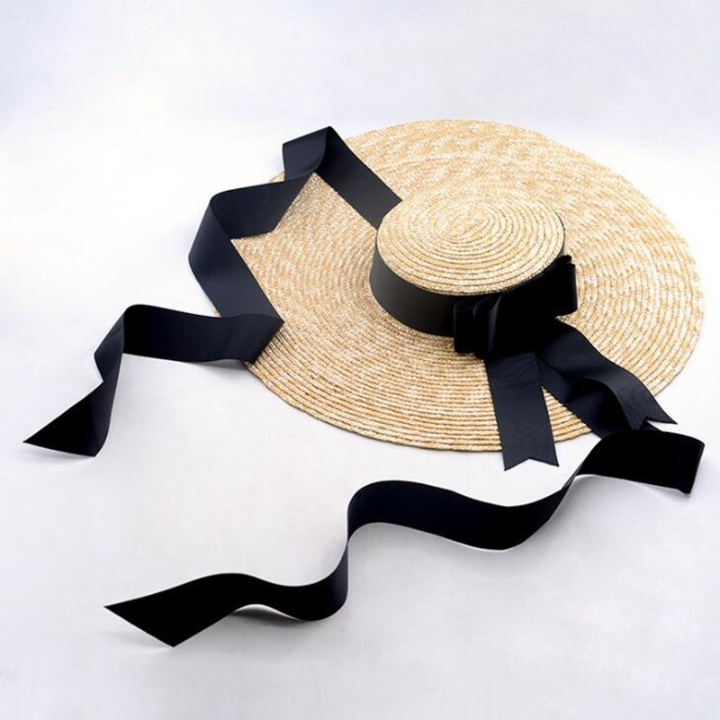 Hot Floppy Wheat Straw Hat Women Large Brim Sun Hats Ribbon Bow Elegant Lady Summer Beach Sun Hat Chapeau Sombreros CX200714