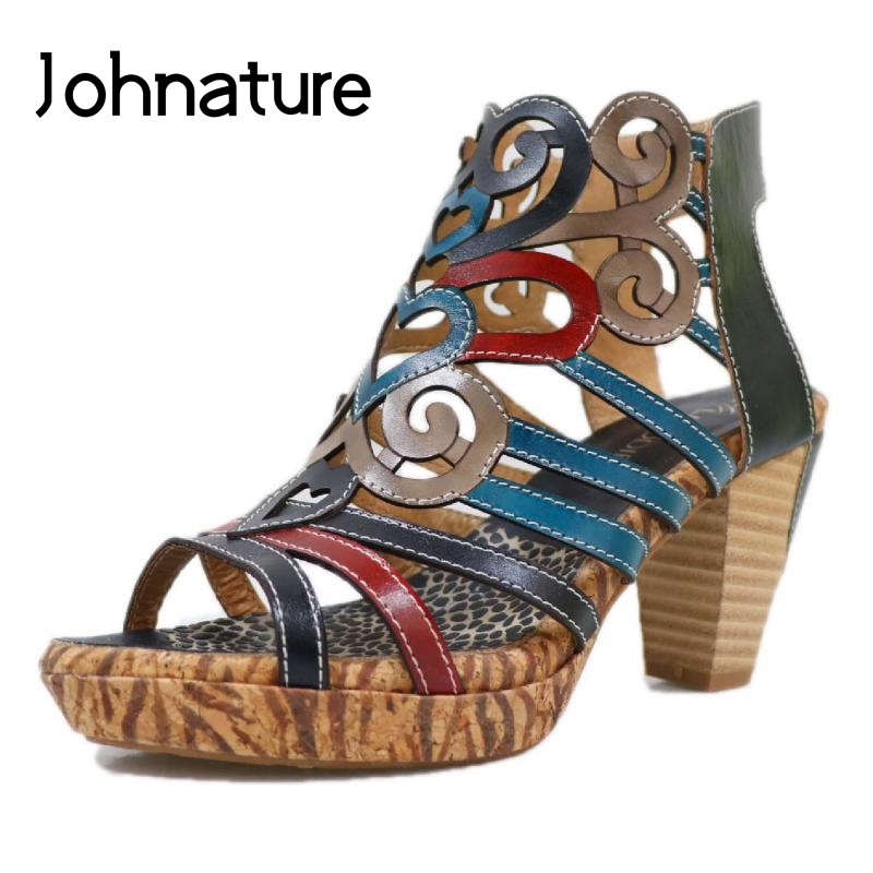 Johnature Women Sandals 2020 New Summer Genuine Leather Hook & Loop Mixed Colors Retro Sewing Casual High Heels Women Shoes, Navy blue 
Johnature Women Sandals 2020 New Summer Genuine Leather Hook & Loop Mixed Colors Retro Sewing Casual High Heels Women Shoes, Navy blue