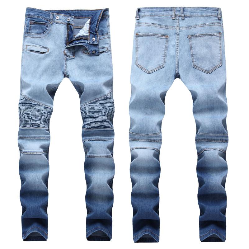 New Brand Men Straight Slim Fit Pleated Motorcycle Biker Jeans High Quality Denim Trousers Cowboy Skinny Elastic Jean Blue Pants
New Brand Men Straight Slim Fit Pleated Motorcycle Biker Jeans High Quality Denim Trousers Cowboy Skinny Elastic Jean Blue Pants