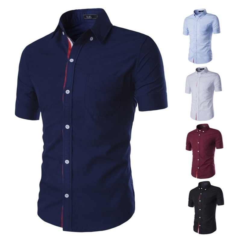 US size men' casual short-sleeved shirt slim summer business casual professional shirt, Black
US size men' casual short-sleeved shirt slim summer business casual professional shirt, Black