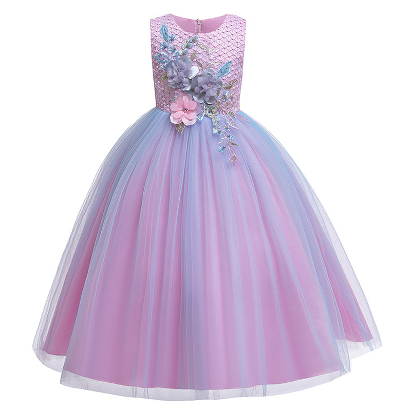 Christmas Send a Gift High-grade birthday evening party child wedding dress 4-14Y girls Embroidered applique unicorn long dress T200721