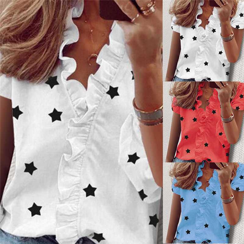 Women Ruffle Stars Print Blouse V-Neck Long Sleeve Elegant Slim Female Blouses 2020 Fashion Summer Sexy Lady Tops Plus Size 3XL, Blue
Women Ruffle Stars Print Blouse V-Neck Long Sleeve Elegant Slim Female Blouses 2020 Fashion Summer Sexy Lady Tops Plus Size 3XL, Blue