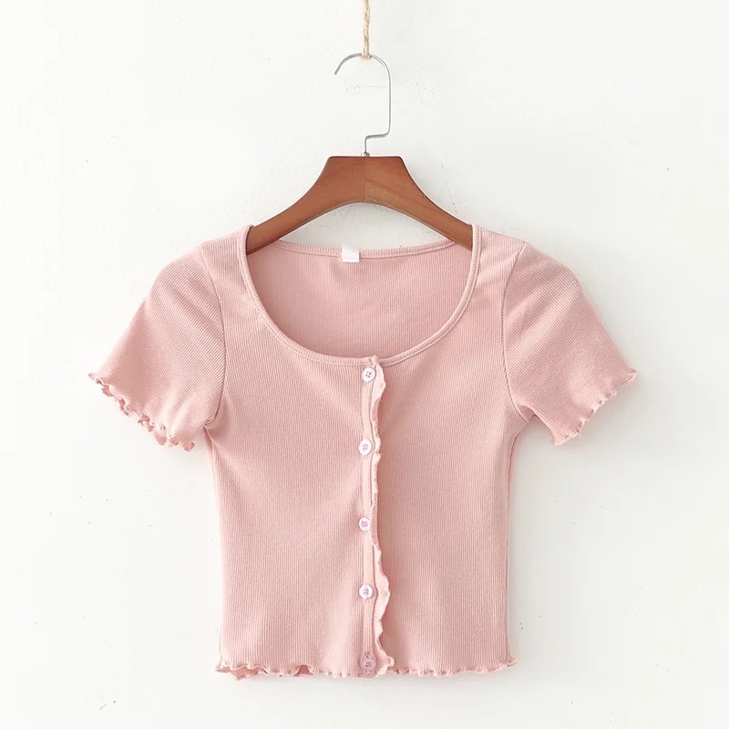 vneck tshirts with short sleeves female in Europe and the summer new chic contracted a black fungus and coat