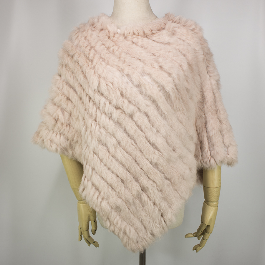 YCFUR Warm Winter Shawls Ponchos for Women Handmade Knit Real Rabbit Fur Poncho Women Scarves Shawls with Fur Collar CX200727