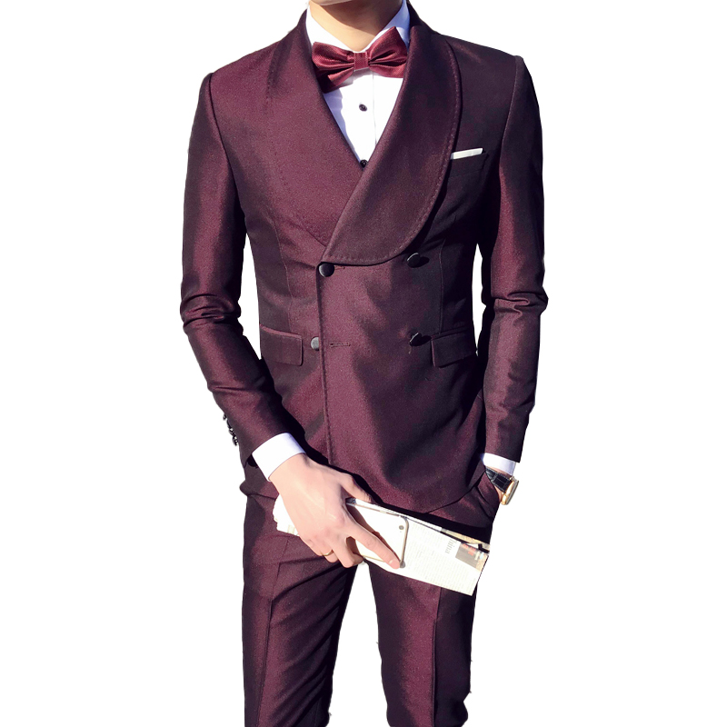 Formal Mens Groom Tuxedos Suits Double Breasted Wedding Men's Suits Shawl Lapel Fit Best Man Suit Custom Made Two Piece