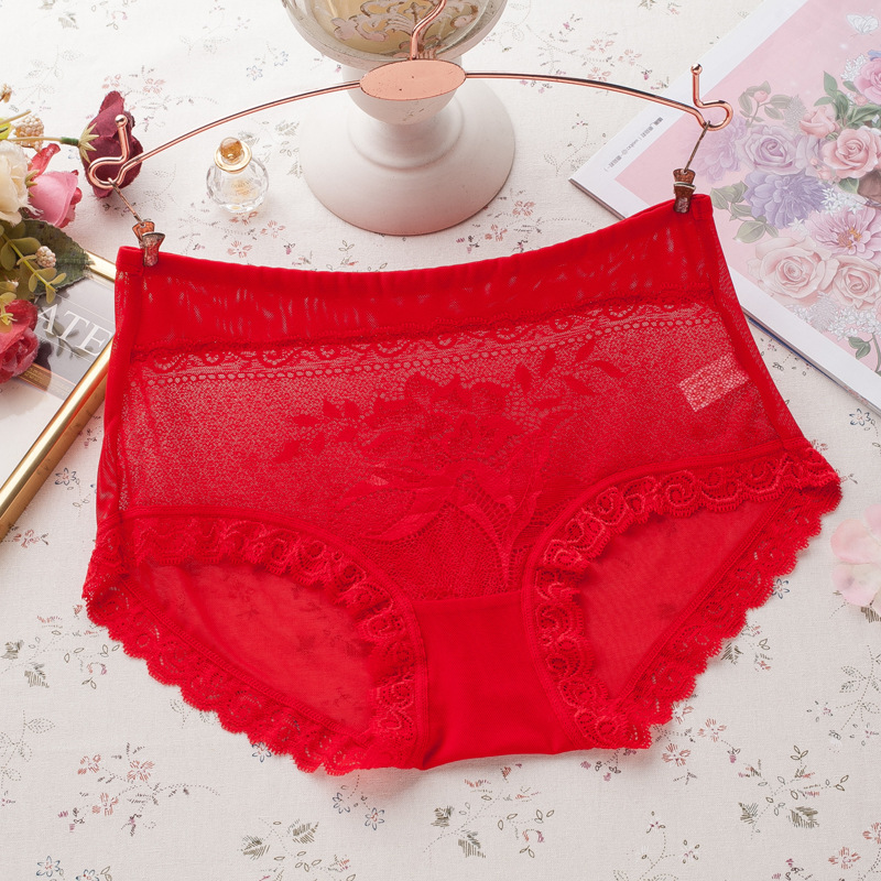 Women's Panties Lace Seamless Underwear Breathable Temptation MeshTransparent Sexy Underwear Mid-Waist Briefs WomenUndergarments, Black
