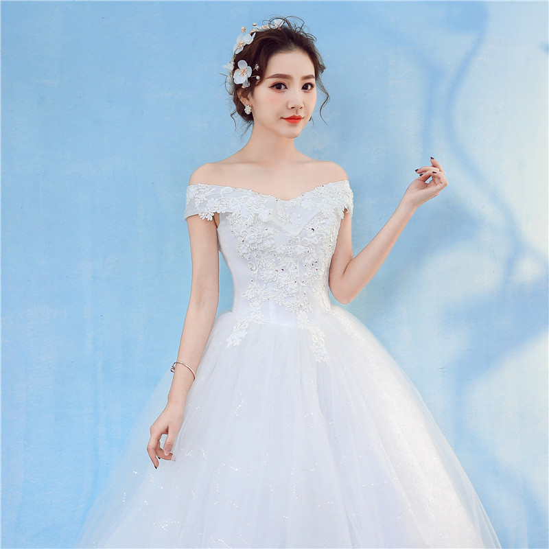 New Arrival 2020 Free Shipping Vintage Elegant Lace White Wedding Dresses Boat Neck Plus Size Ball Gown Robe de Cheap