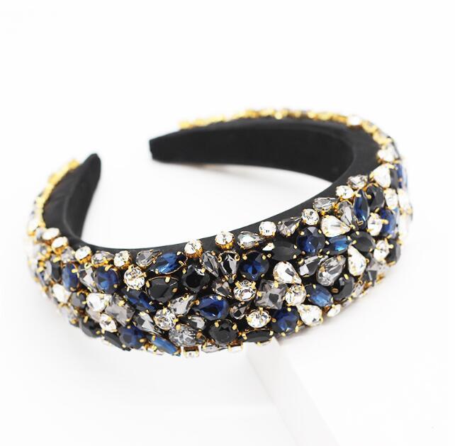 Gorgeous Baroque Hair Jewelry Bohemian Padded Crystal Crown Headbands Exaggerated Rhinestone Tiara Hairbands For Women Wedding
