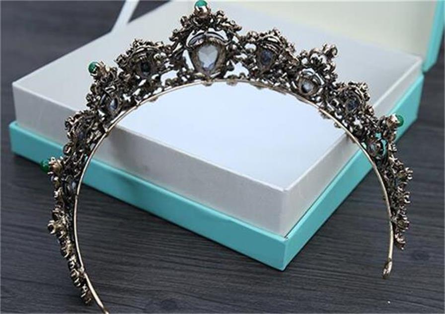 Wedding Accessories Green Headpieces Rhinestone Crown Wedding Headband Classic Jewelry Vintage Tiara Antique Copper Plated Hairbands
