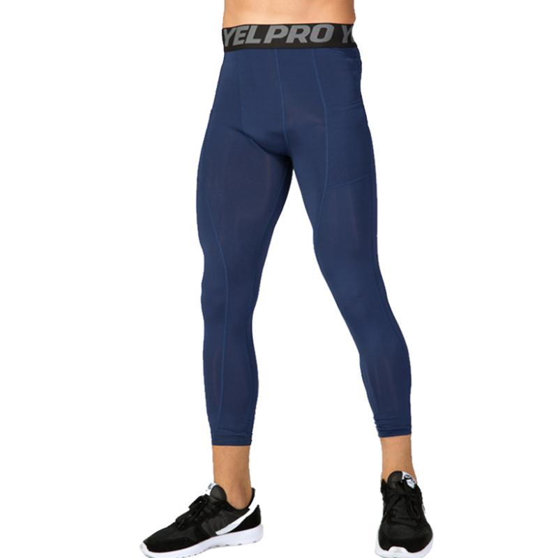 3/4 Length Compression Pants Men Basketball Leggings Mens Workout Capri Legging Fitness Men With Pockets Gym Tights