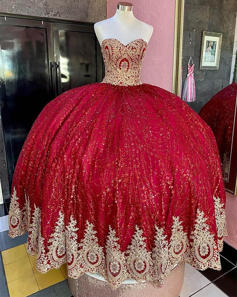 Red Sequined Ball Gown Quinceanera Dresses Beads Sweet 16 Dress Girls Pageant Gowns vestido de 15 anos años quinceañera
