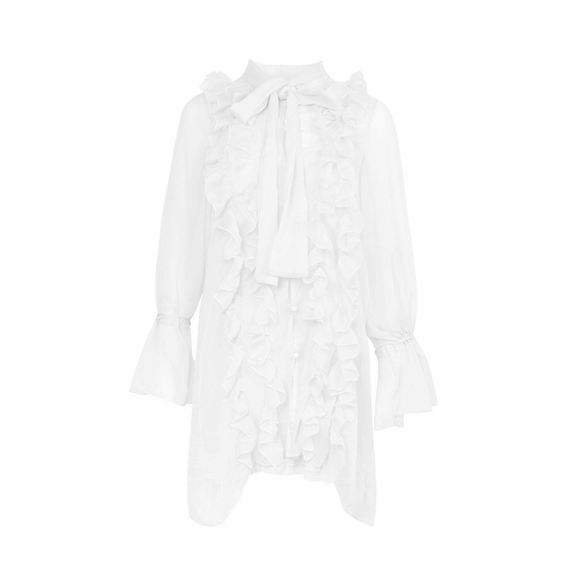 TWOTWINSTYLE Ruffles Dress Women Bowknot Lace Up Flare Long Sleeve Loose Dresses Female Korean Style Spring Fashion New T200113