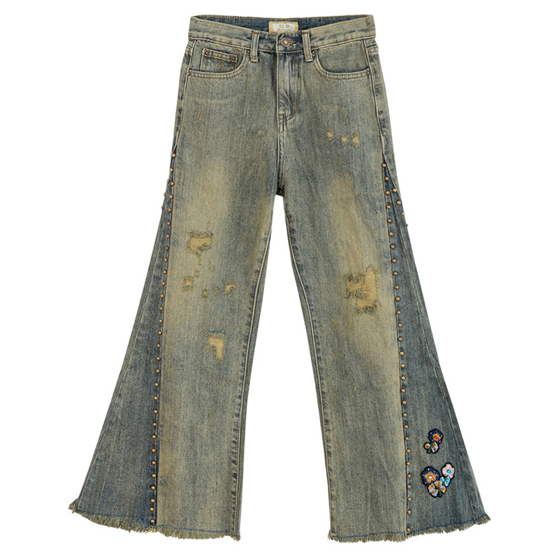 Fall Spring Vintage Womens High Waisted Rivets Beads Embroidery Patchwork Flare Denim Trousers , Tassel Jeans Pants for Women, As pic
Fall Spring Vintage Womens High Waisted Rivets Beads Embroidery Patchwork Flare Denim Trousers , Tassel Jeans Pants for Women, As pic