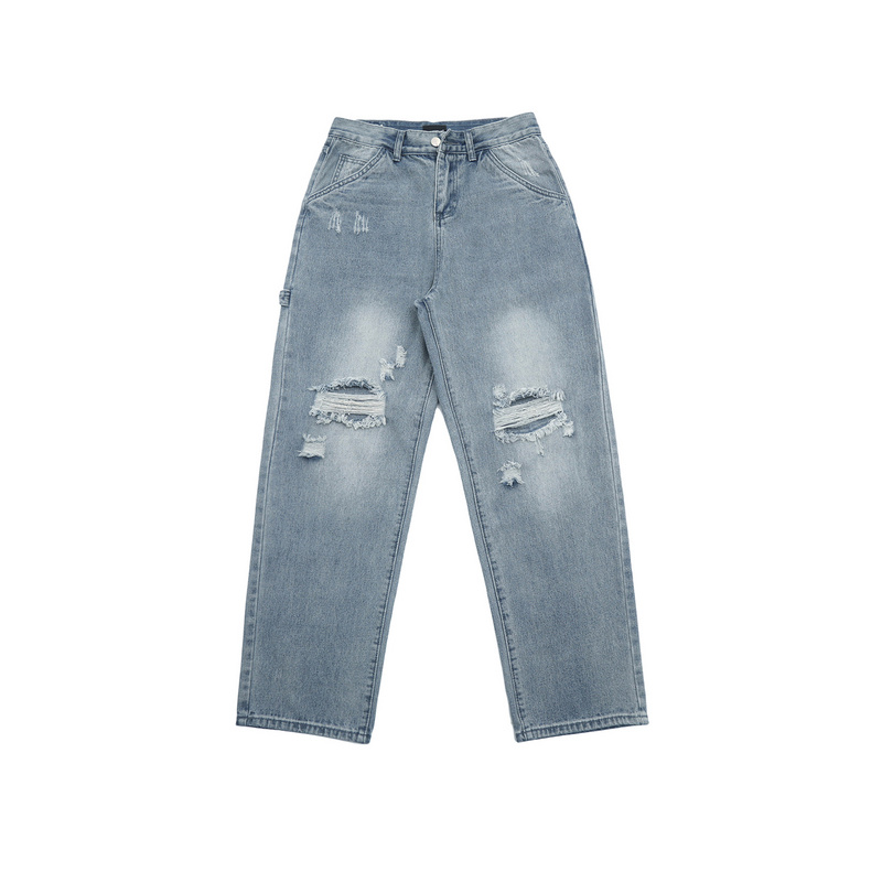 20SS Ripped Straight Jeans Men Women Side Pale Distressed Jeans Loose Pants Casual, Blue
20SS Ripped Straight Jeans Men Women Side Pale Distressed Jeans Loose Pants Casual, Blue