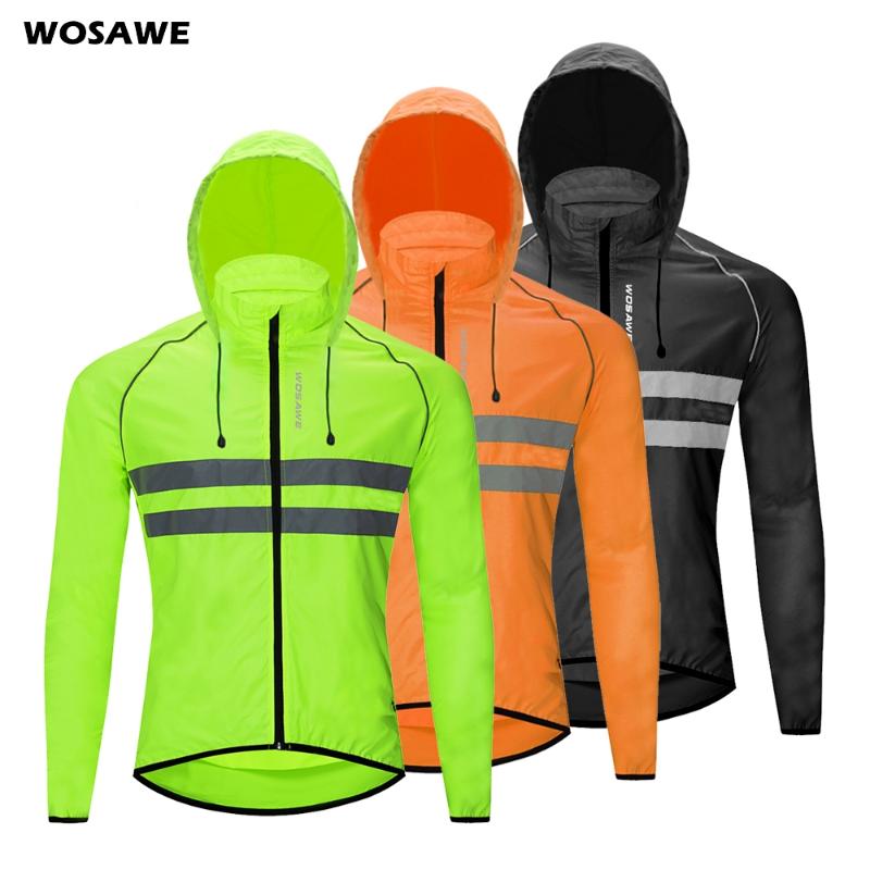 Running Jackets WOSAWE Thin Hooded Caps Reflective Windproof Water Rain Repellent Cycling Windbreaker Coat Bike Sports Jackets1205