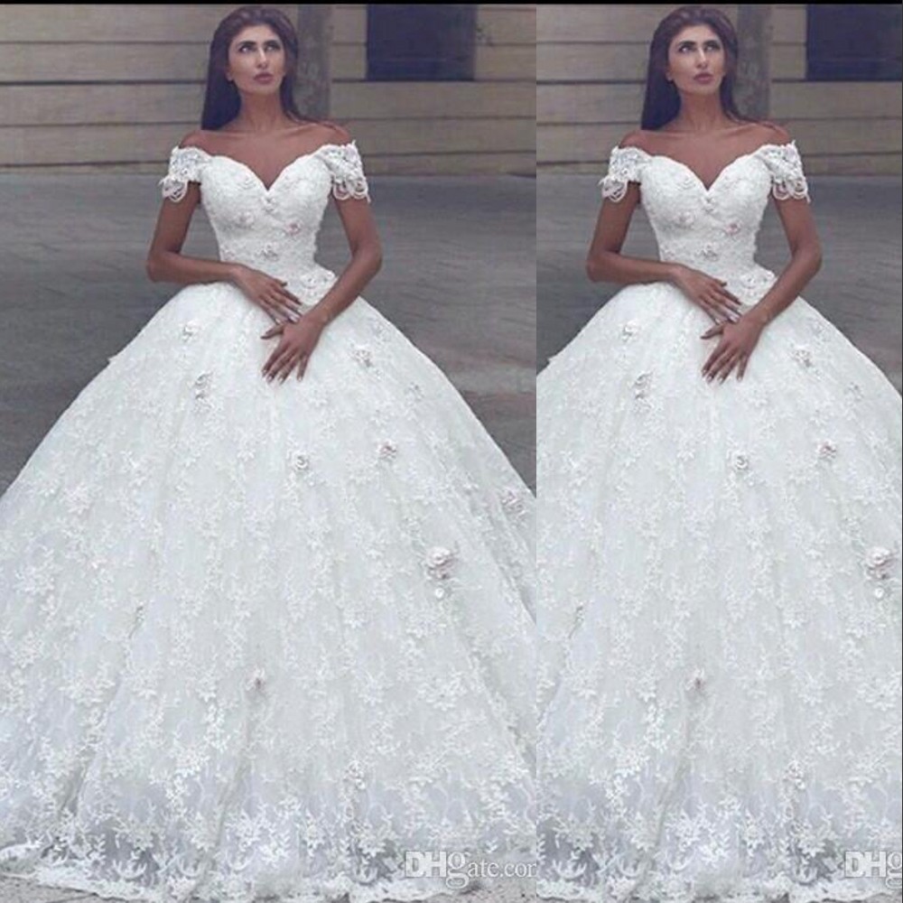 2024 New Modern Arabic Ball Gown Wedding Dresses Off Shoulder Lace 3D Appliques Beaded Princess Or Length Puffy Plus Size Bridal Gowns 403 6660312