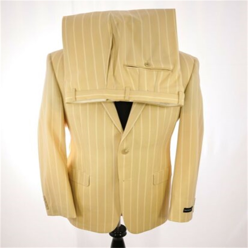 2-piece Custom Made Wedding Tuxedos Yellow Stripes Mens Suits Peaked Lapel Two Button Business Prom Party Blazer Suit Slim Fit