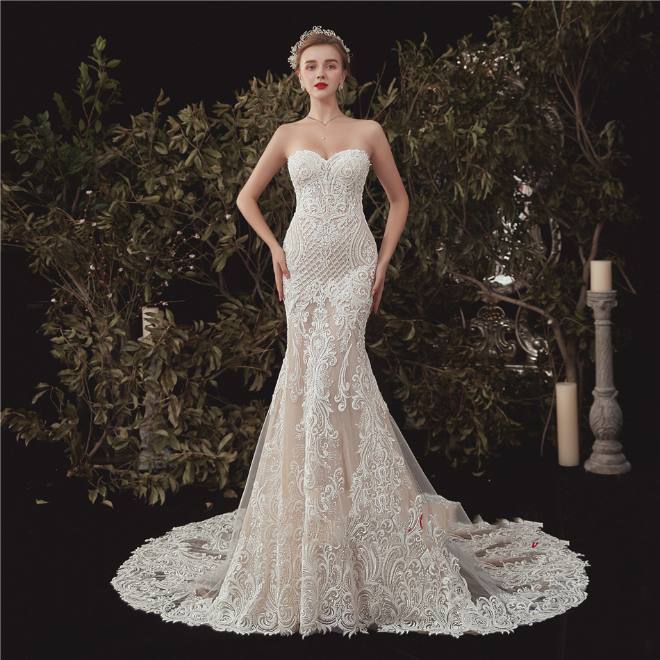 New Fashion Mermaid Appliques Wedding Dress Long Train Sweetheart Bridal Gown robe de mariee Lace Sleeveless Gown, Champagne
New Fashion Mermaid Appliques Wedding Dress Long Train Sweetheart Bridal Gown robe de mariee Lace Sleeveless Gown, Champagne