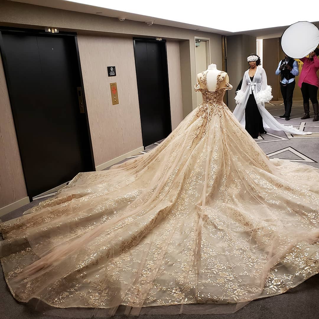 Beaded Champagne Lace Wedding Dresses Sheer Bateau Neck Appliqued Bridal Gowns Cathedral Train Tulle Robe De Marie