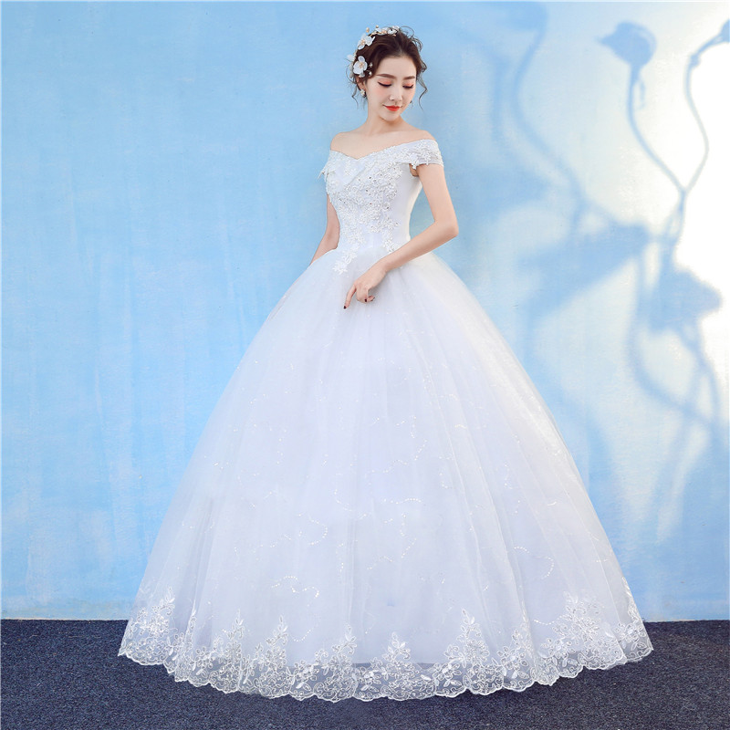 New Arrival 2020 Free Shipping Vintage Elegant Lace White Wedding Dresses Boat Neck Plus Size Ball Gown Robe de Cheap