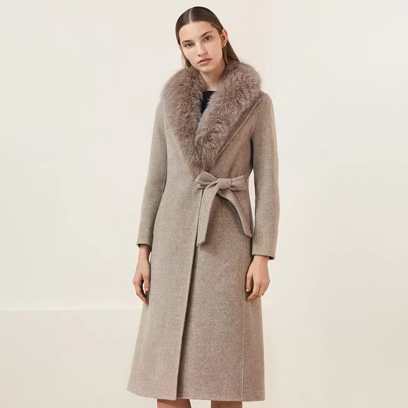 Wool Female overcoat winter 2020 long coat with fur collar autumn women clothes, Khaki
Wool Female overcoat winter 2020 long coat with fur collar autumn women clothes, Khaki