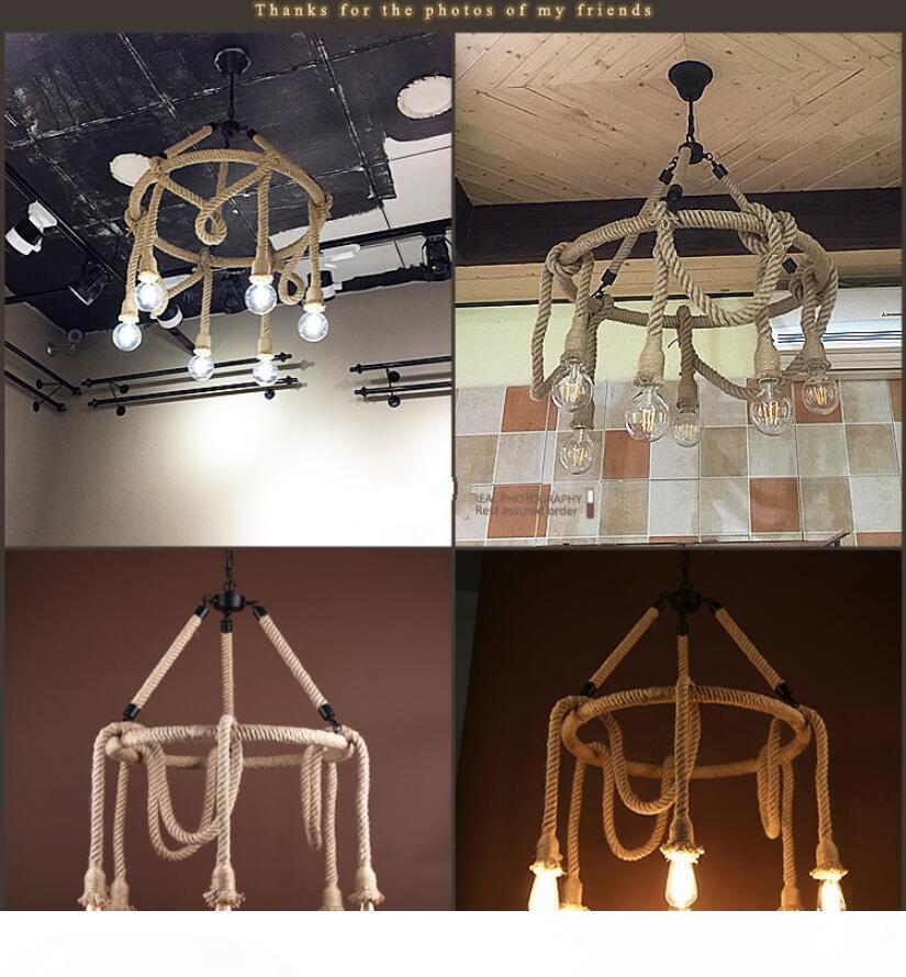 

Vintage Hemp Rope Pendant lamp Loft Style 6 8 Lights American Country Vintage Wrought Iron Light Loft Restaurant Light V044