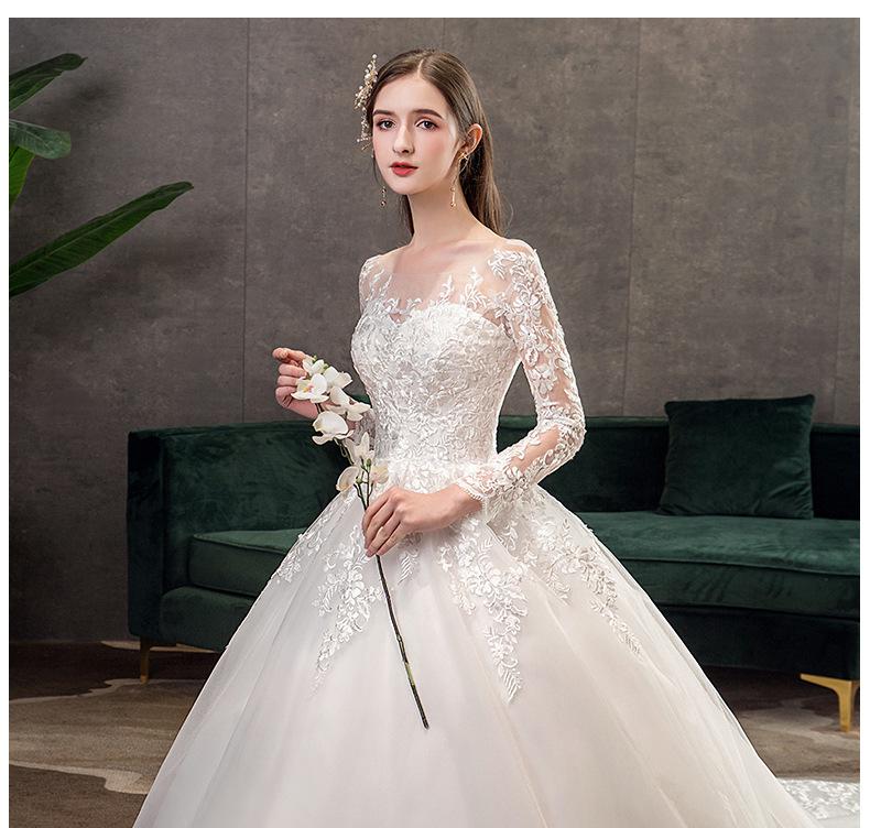 2021 New Vintage O Neck Full Sleeve Wedding Dress Illusion Simple Lace Embroidery Custom Made Bridal Gown Vestido De Noiva