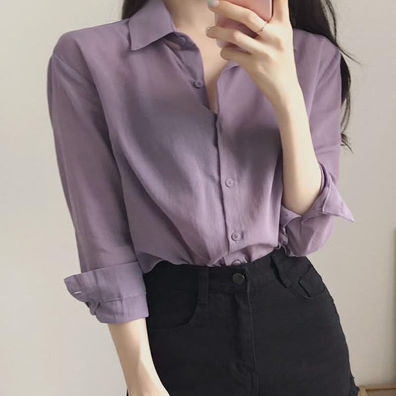 Office Sexy Solid Shirts Women Fashion Women Long Sleeve Solid Turn-down Collar Top Ladies Button Shirts Blusas Cortas Sexy#G30, Purple
Office Sexy Solid Shirts Women Fashion Women Long Sleeve Solid Turn-down Collar Top Ladies Button Shirts Blusas Cortas Sexy#G30, Purple