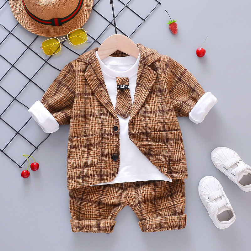 Children's Casual Suits 2020 Autumn Winter New Boys Plaid Tie Lapel Long-sleeved Jacket Trousers Three-piece Suit 0-4 Years Old, Brown
Children's Casual Suits 2020 Autumn Winter New Boys Plaid Tie Lapel Long-sleeved Jacket Trousers Three-piece Suit 0-4 Years Old, Brown