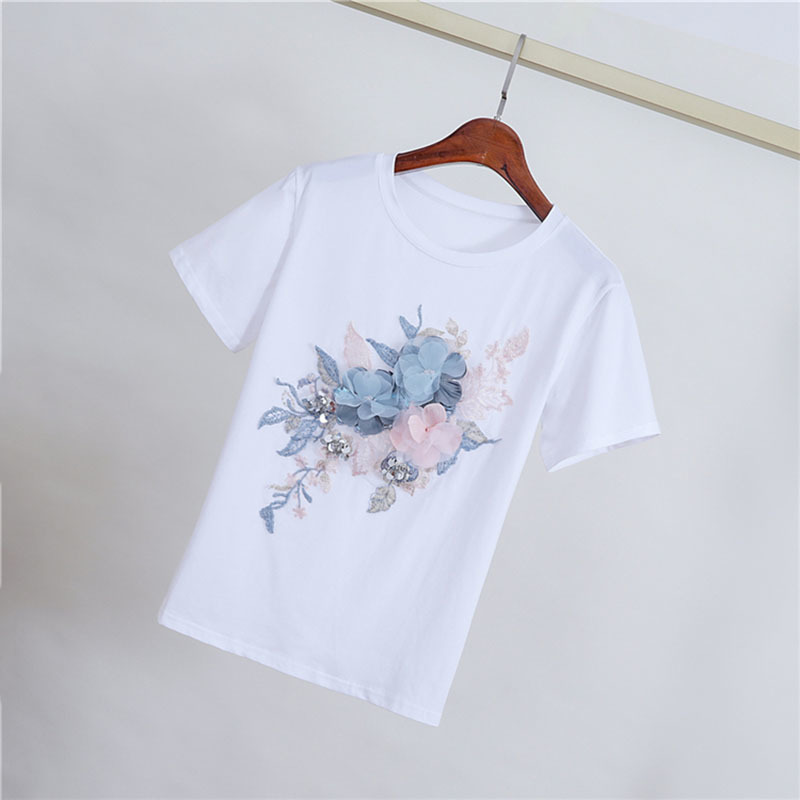 Fashion Women Tops Elegant O Neck t shirts Female's 2020 Flower Embroidery T-shirt Casual Top Big Size tee S-2XL Send within 12h MX200721