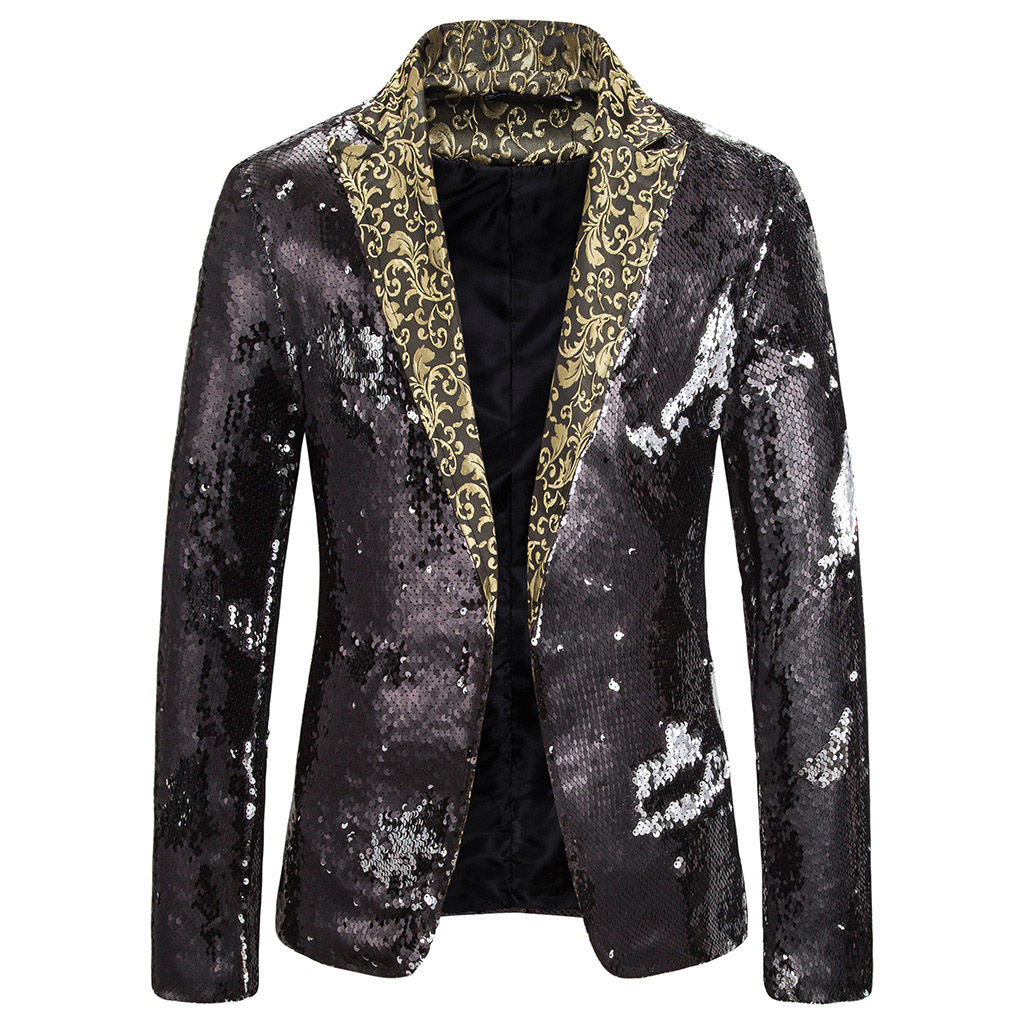 Puimentiua Men Sequin Double Breasted One Button Suit Men Wedding Party Stage Costumes Nightclub Prom Blazer CX200725