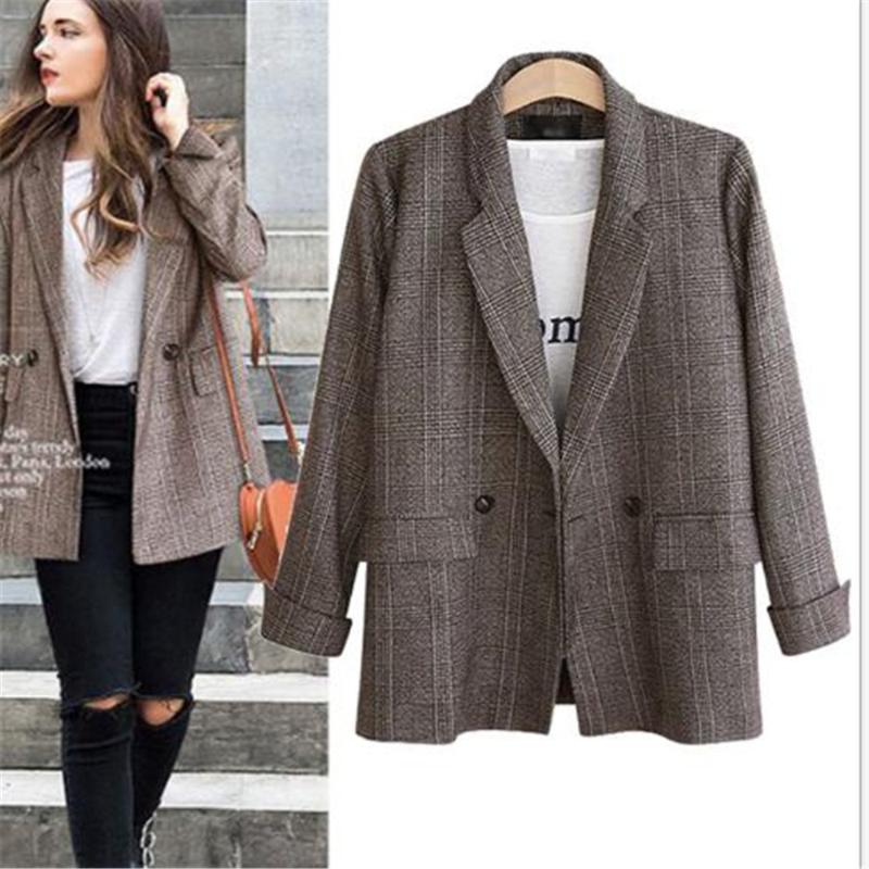 European and American women's spring and autumn new retro loose plaid suit jacket jackets coat, Brown
European and American women's spring and autumn new retro loose plaid suit jacket jackets coat, Brown