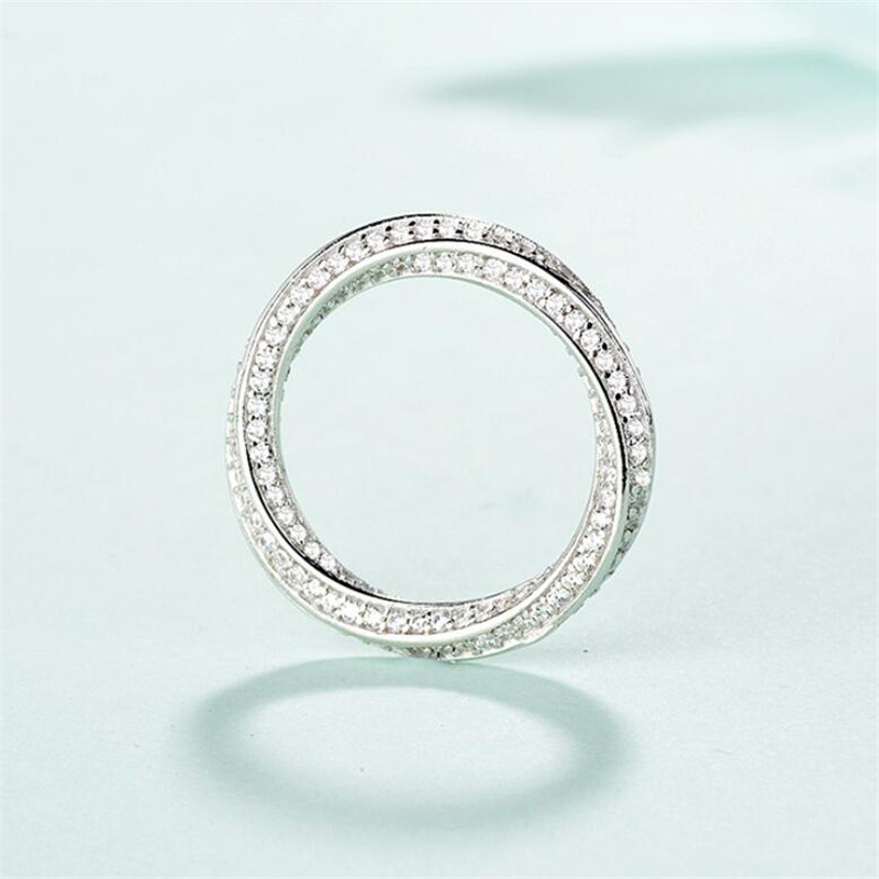 New Arrival Top Sell Luxury Jewelry 100% Pure 925 Sterling Silver Pave White Sapphire CZ Diamond Twist Women Wedding Band Ring For Lover Set