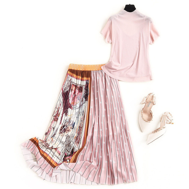 3 Piece Set Women Office Lady Stand Collar Top+vest+pleated Skirts Print Elastic Waist Mid-Calf Fashion Korean Style Women, Pink
3 Piece Set Women Office Lady Stand Collar Top+vest+pleated Skirts Print Elastic Waist Mid-Calf Fashion Korean Style Women, Pink
