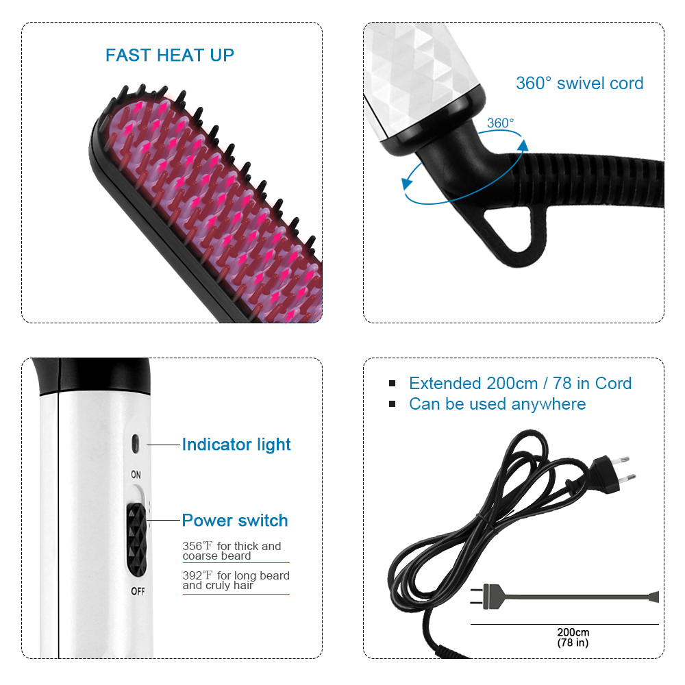 2019 Updated Beard Straightener Man's Hair Flat Iron Fast Heated Straightening Comb Beard and Hair Show Cap Hair Styler For Male CX200721
