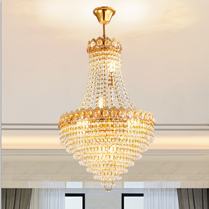 American Golden Crystal Chandeliers Lights Fixture LED Modern Crystal Chandelier Restaurant Hotel Hall Lobby Parlor Home Indoor Lighting