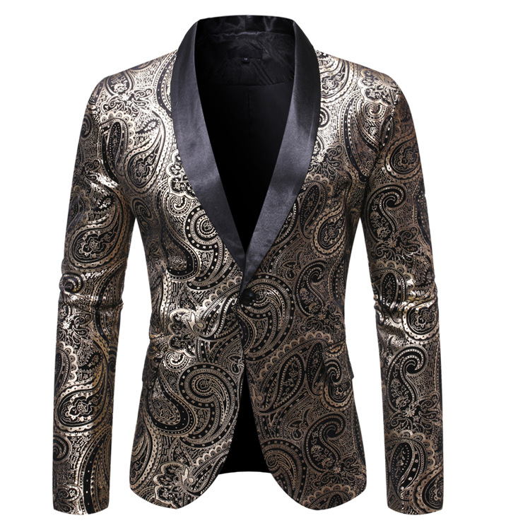 Fashion European Style Casual Men Coat Bronzing Printing Tuxedos Party Business Peaked Lapel Blazer Men Suits Shipped within 5 days