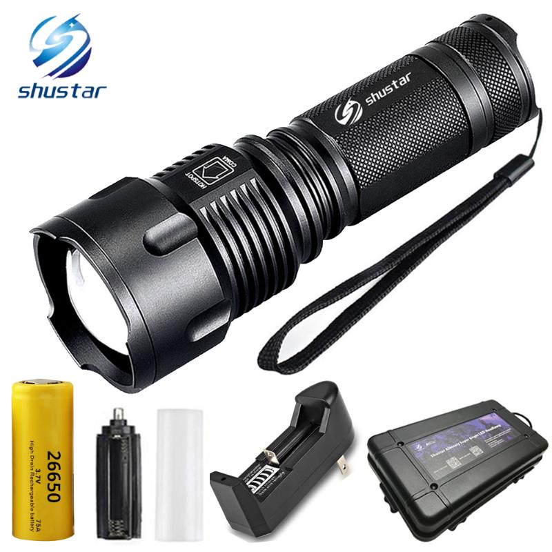 Powerful Tactical LED T6 Led lamp waterproof Zoomable Waterproof Torch for 26650 Rechargeable or Battery
Powerful Tactical LED T6 Led lamp waterproof Zoomable Waterproof Torch for 26650 Rechargeable or Battery