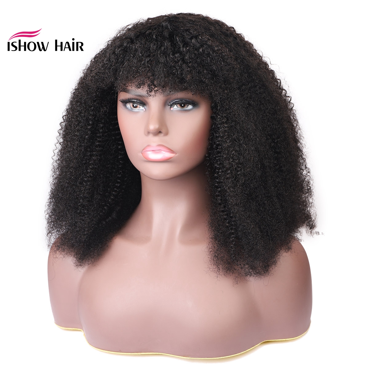 Ishow Afro Kinky Curly Short Bob Wigs Straight Human Hair Wigs with Bangs Loose Deep Body Peruvian None Lace Wigs Indian Hair Malaysian